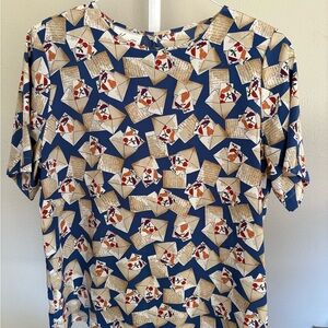 Kathie Lee Collection Blue and Beige Blouse